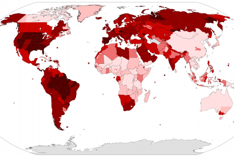 Map showing Global incidence of the COVID-19 pandemic (November 8, 2020)