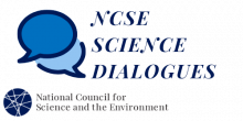 Two speech bubbles with text "NCSE Science Dialogues" and NCSE logo