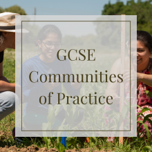 Background of people working together, the text- GCSE Communities of Practice