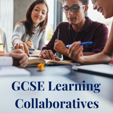 4 people working together at a table with the text GCSE collaboratives