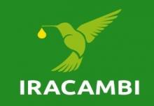 Iracambi logo, has a green bird witha  yellow drop in its beak